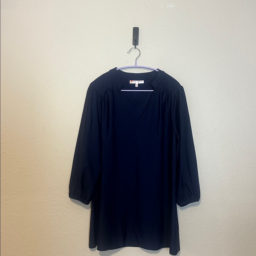 Jude Connally Nadia Tunic Top V Neck Slinky Stretch Navy Blue Size Large